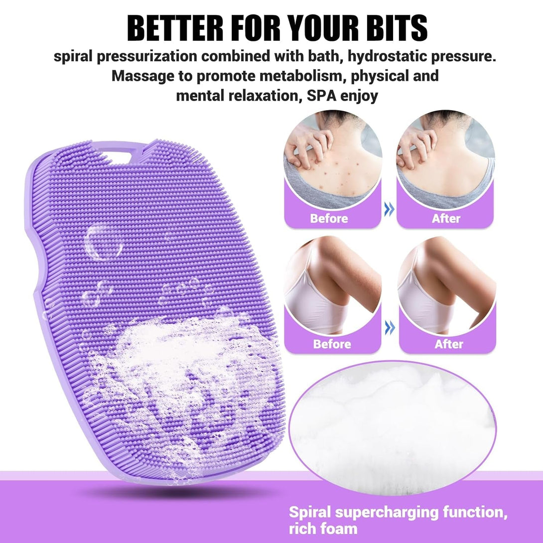 Silicone Body Scrubber - Zinc Infused - Highly Elastic Bristles - Exfoliating Body Scrubber for Cellulite Reduction,Blood Circulation,Massage for Flawless Skin - Purple