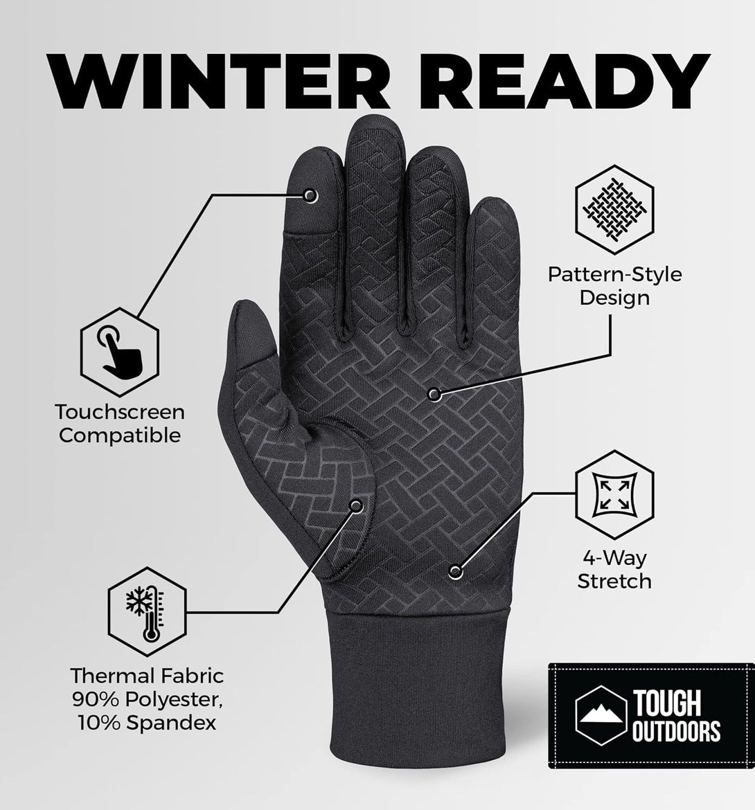 Tough Outdoors Running Gloves - Touch Screen Ski Glove Liners - Men'S Winter Gloves - Glove Liners for Cold Weather