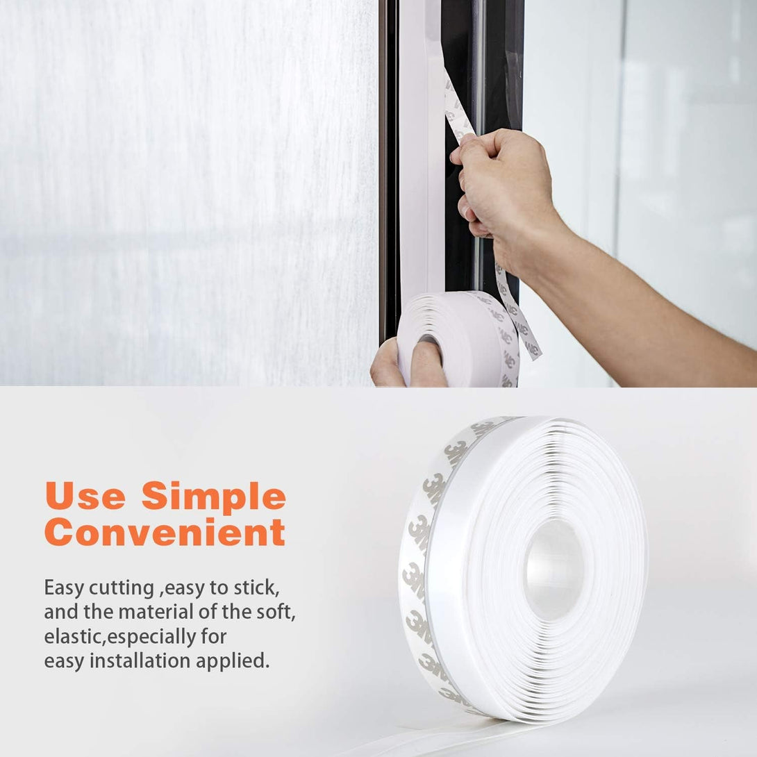 26 Feet Silicone Seal Strip,Door Weather Stripping Door Seal Strip Window Seal Silicone Sealing Tape for Door Draft Stopper Adhesive Tape for Doors Windows and Shower Glass Gaps (White, 45MM)