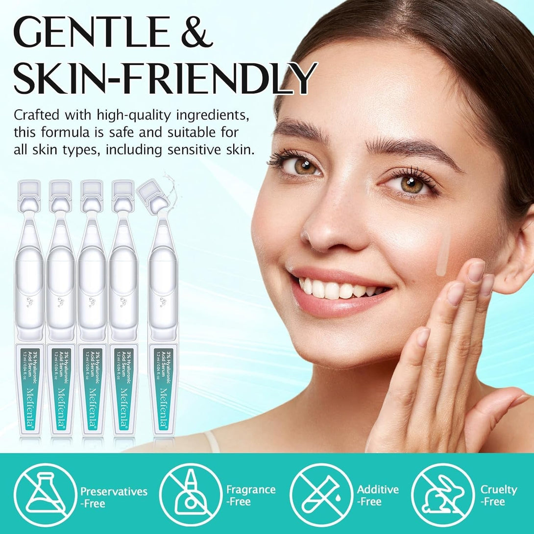 Hyaluronic Acid Serum for Face, 3% Hyaluronic Acid Serum Ultra-Hydrating Tube, anti Aging Single-Use Vials Skincare for Dry Skin, Smoother Skin, Deep Moisturizing, Pre-Makeup Skincare - 1 Box of 30