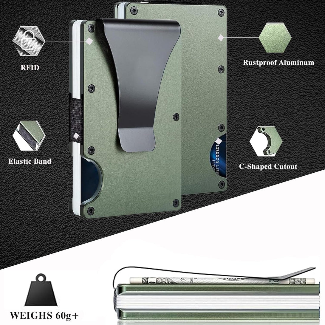 Minimalist Wallet with RFID Blocking for Men,Slim Credit Card Holder with Aluminum Money Clip Wallet for Men and Women,Metal Wallets for Mens Front Pocket as Gifts (Army Green)