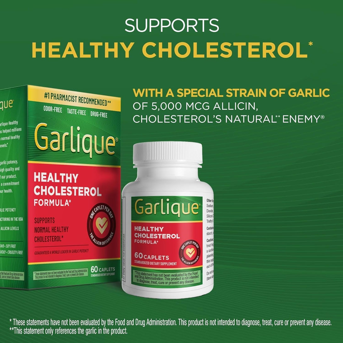 Garlique Garlic Extract Supplement, Healthy Blood Pressure Formula, 1800 Mcg Allicin, Odorless & Vegan, 60 Caplets