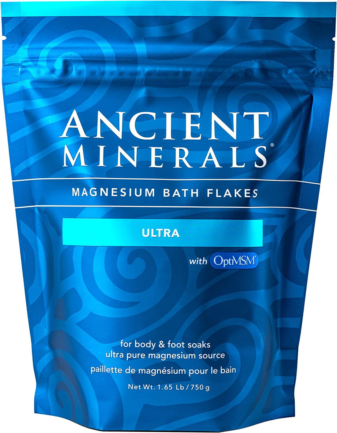Ancient Minerals Magnesium Bath Flakes Ultra with Optimsm - Resealable Magnesium Bag of Zechstein Chloride Alternative to Epsom Bath Salt (1.65 Lb)