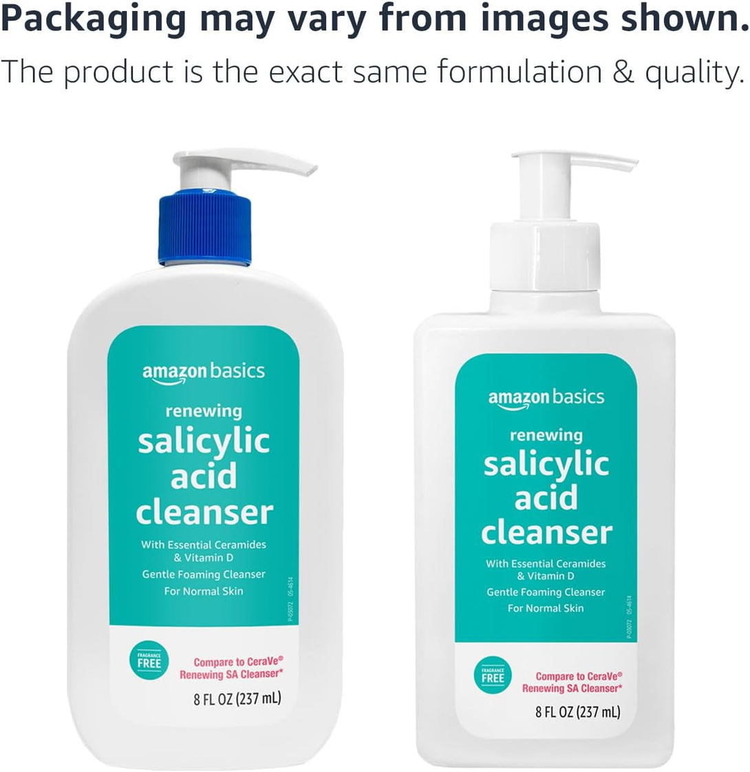 Amazon Basics Cleanser Face Wash - Renewing Salicylic Acid with Ceramides & Vitamin D, 8 Fl Oz, 1-Pack