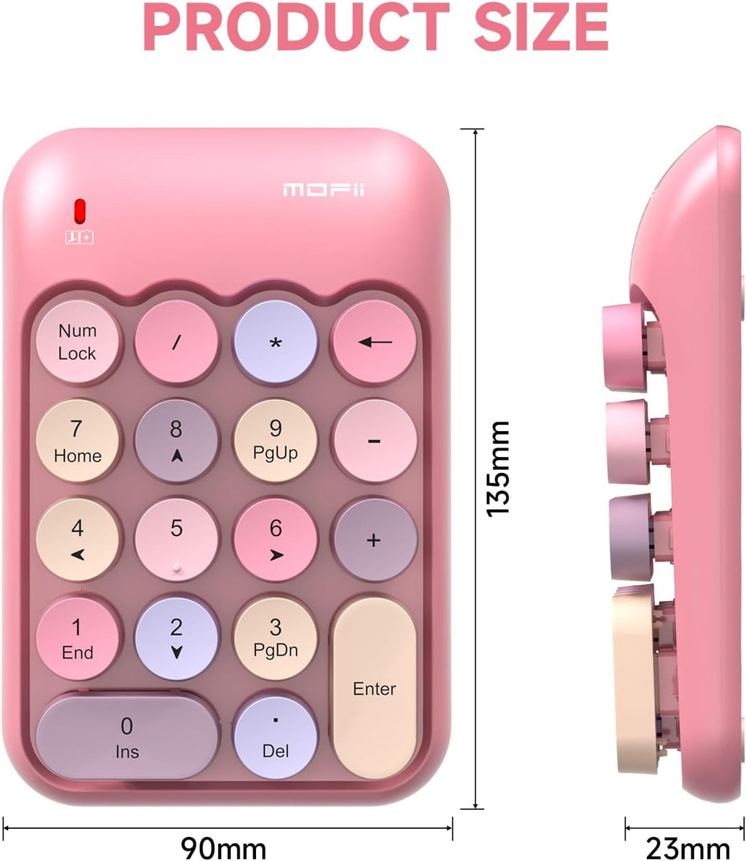 MOFII Wireless Number Pads - Pink Numeric Keypad 18 Keys USB 2.4G round Keycap Colorful Extensions Keypads, Financial Accounting Portable Numpad 10 Key for Laptop/Pc/Notebook/Surface Pro