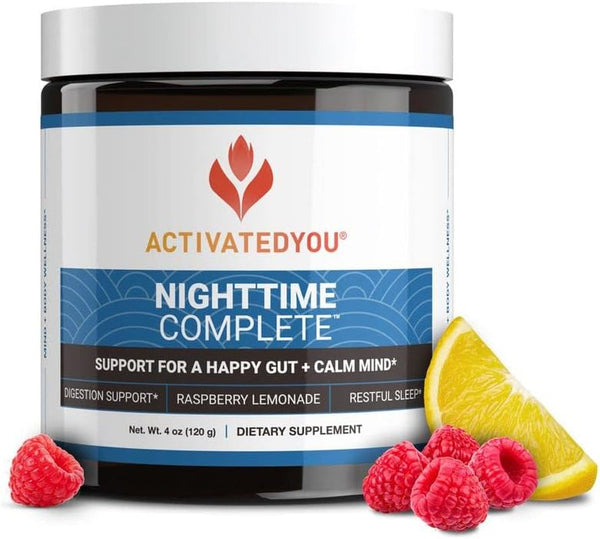 ACTIVATEDYOU Nighttime Complete Daily Wellness Drink- Smooth Digestion, Gut Health, Calmness W/Prebiotics, Probiotics, 12 Billion CFU & Ashwagandha for Sleep Support, 30 Servings (Raspberry Lemonade)