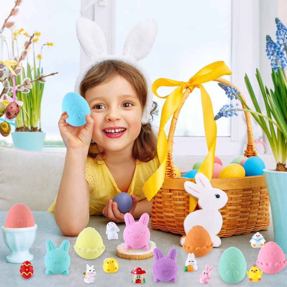 JOICEE 9 Pack Easter Bubble Bath Bombs for Kids with Easter Surprise Inside,Handmade Easter Egg Bunny Chick Organic Bath Fizz Balls for Kids Boys Girls Gift Easter Basket Stuffers