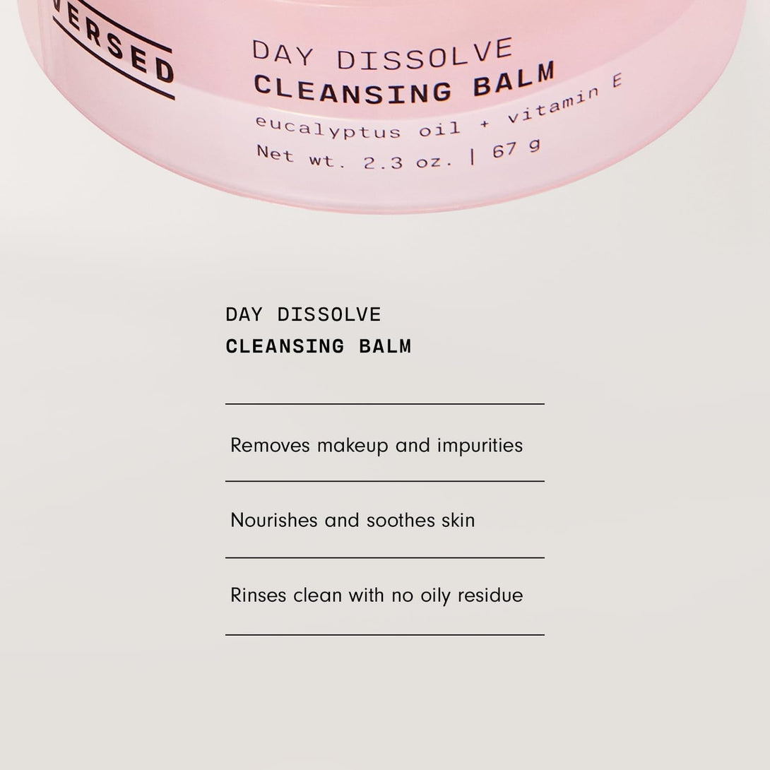 Versed Day Dissolve Cleansing Balm - Makeup Melting Balm Infused with Vitamin E + Eucalyptus Oil to Calm Skin - Oil Based Double Cleanser with Avocado + Jojoba (2.3 Oz)
