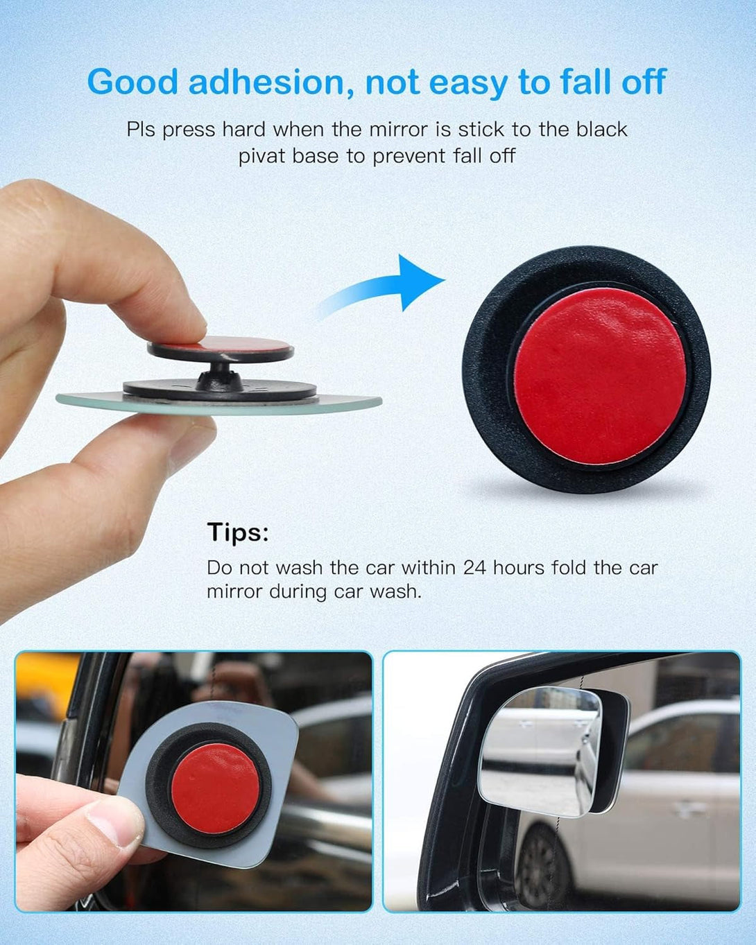 2Pcs Fan Shaped Blind Spot Mirror, 360 Degree Adjustabe HD Glass Blind Spot Mirrors, Frameless Convex Rear View Mirror, for Any Car, Van, Suv and Trucks.