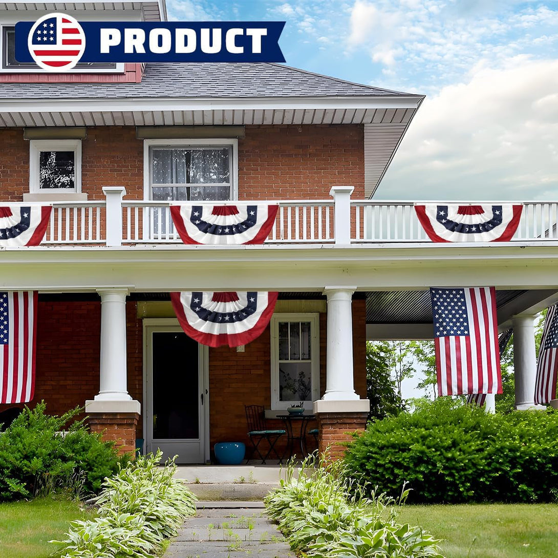 2X4 Ft American Pleated Fan Flag USA Bunting 4Th of July Flags Decor outside Porch Garden Banner Embroidered Patriotic Stars & Sewn Stripes Canvas Header Brass Grommets