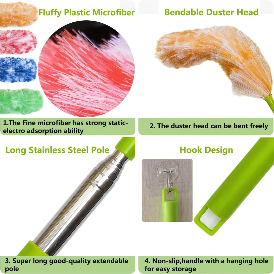 4 Pack Washable Electrostatic Duster, Extendable Pole 25" to 55", Feather Duster for Cleaning, Electrostatic Feather Duster