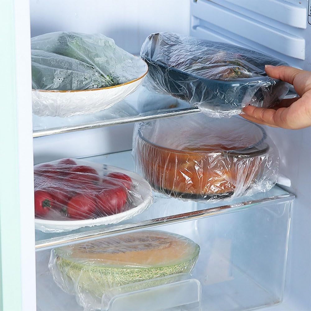 200Pcs Fresh Keeping Bags, Elastic Plastic Sealing Bags Food Cover with Elastic Edge, Reusable Stretch Adjustable Bowl Lids, Universal Kitchen Wrap Seal Caps for Leftover and Meal Prep