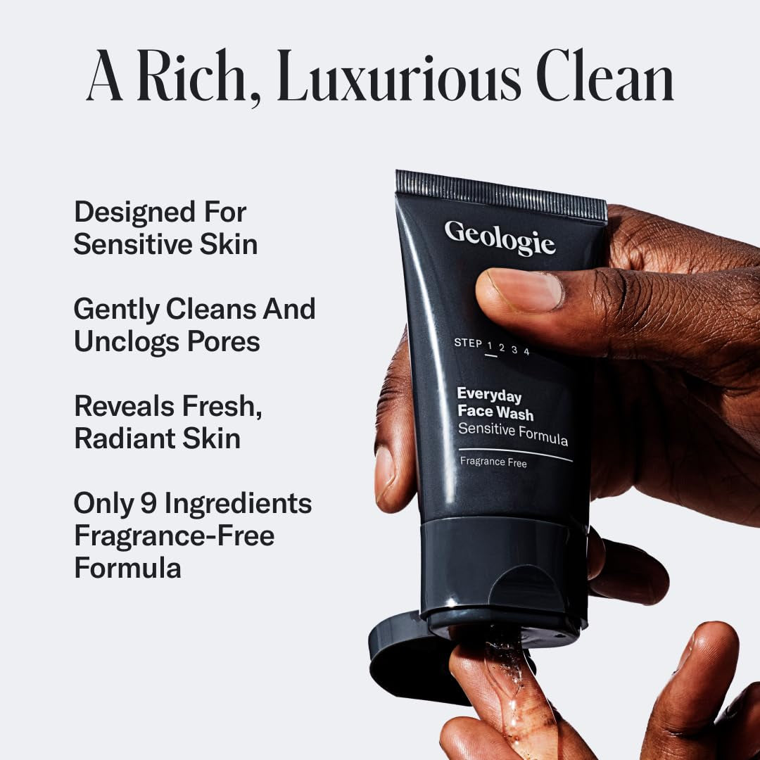 Geologie Daily Face Wash for Sensitive Skin | Fragrance-Free Facial Cleanser for Men & Women | Acne & Oil Control | Non-Irritating, Gentle Cleansing & Soothing Face Wash | 2-Pack
