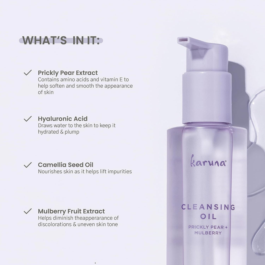 Karuna - Cleansing Oil with Prickly Pear for Clean Skin - Cleanses without Clogging Pores, Oil Based Cleanser, Travel Size Makeup Remover - Waterproof Makeup Remover- Skin Care Facial Cleanser 150 Ml