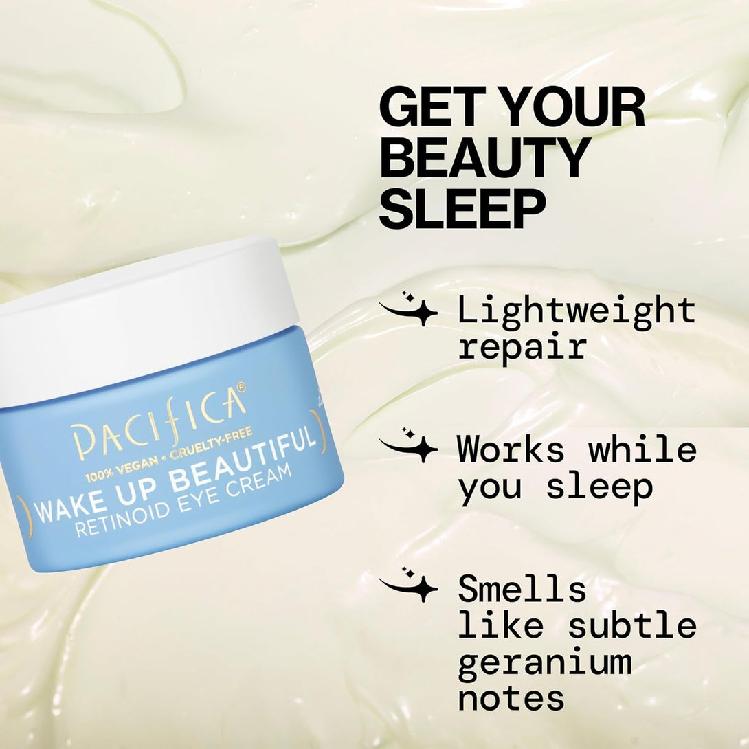Pacifica Wake up Beautiful Retinoid Eye Cream – Anti-Aging under Eye Cream for Fine Lines & Wrinkles, Infused W/ Retinoid, Melatonin & Mushrooms for Puffiness, Dark Circles & Eye Bags Daily Treatment