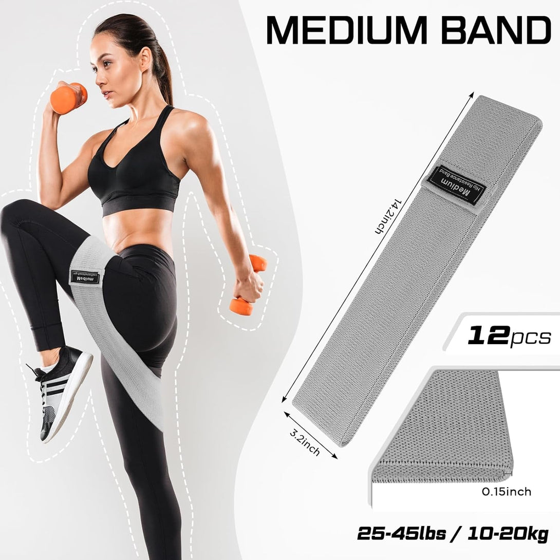 12 Pcs Fabric Resistance Bands for Working Out Booty Workout Stretch Exercise Bands Non Slip for Legs Squat Resistance Loop for Women Men Starter Butt Hip Thigh Fitness
