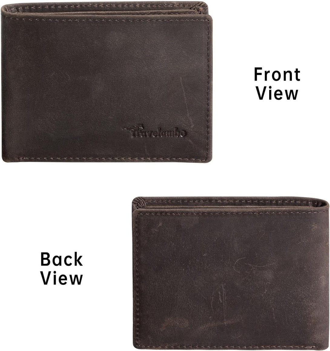 Real Leather Mens Bifold Wallet RFID Blocking Slim Minimalist Front Pocket - Thin & Stylish with ID Window in Gift Box (Crazy Horse, Coffee)