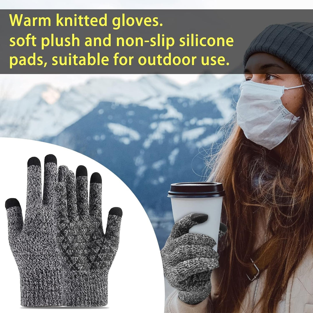Andiker Winter Knit Gloves, Men Women Touch Screen Cold Weather Gloves, Full Finger Soft Warm anti Slip Gloves for Hiking