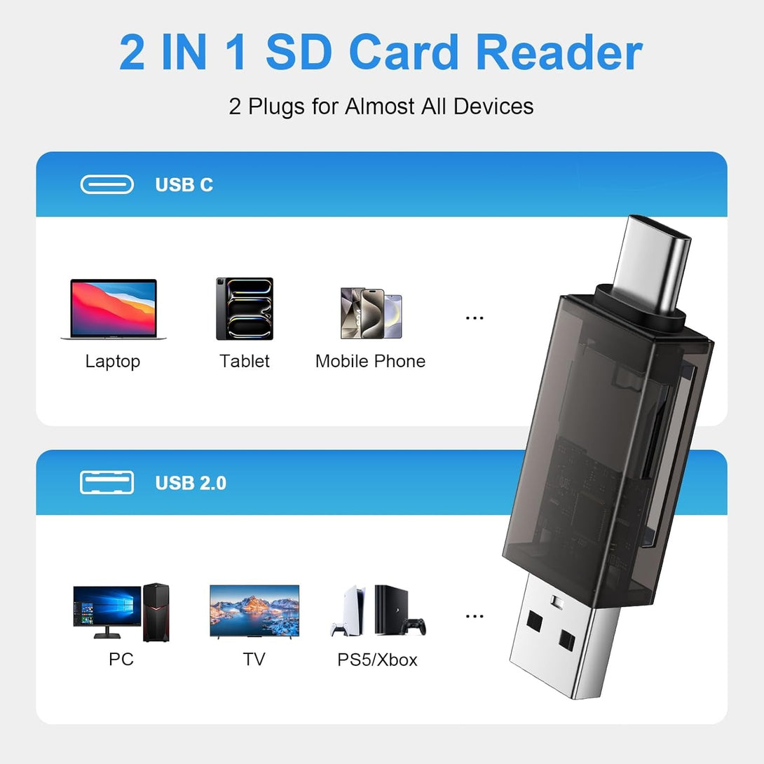 SD Card Reader, USB C to Micro SD Card Adapter Dual Slots Memory Card Reader for Sd/Micro SD/SDHC/SDXC/MMC Compatible with Iphone 16 15 Pro/Pro Max Samsung S25 S24 Android Computer PC Macbook Ipad