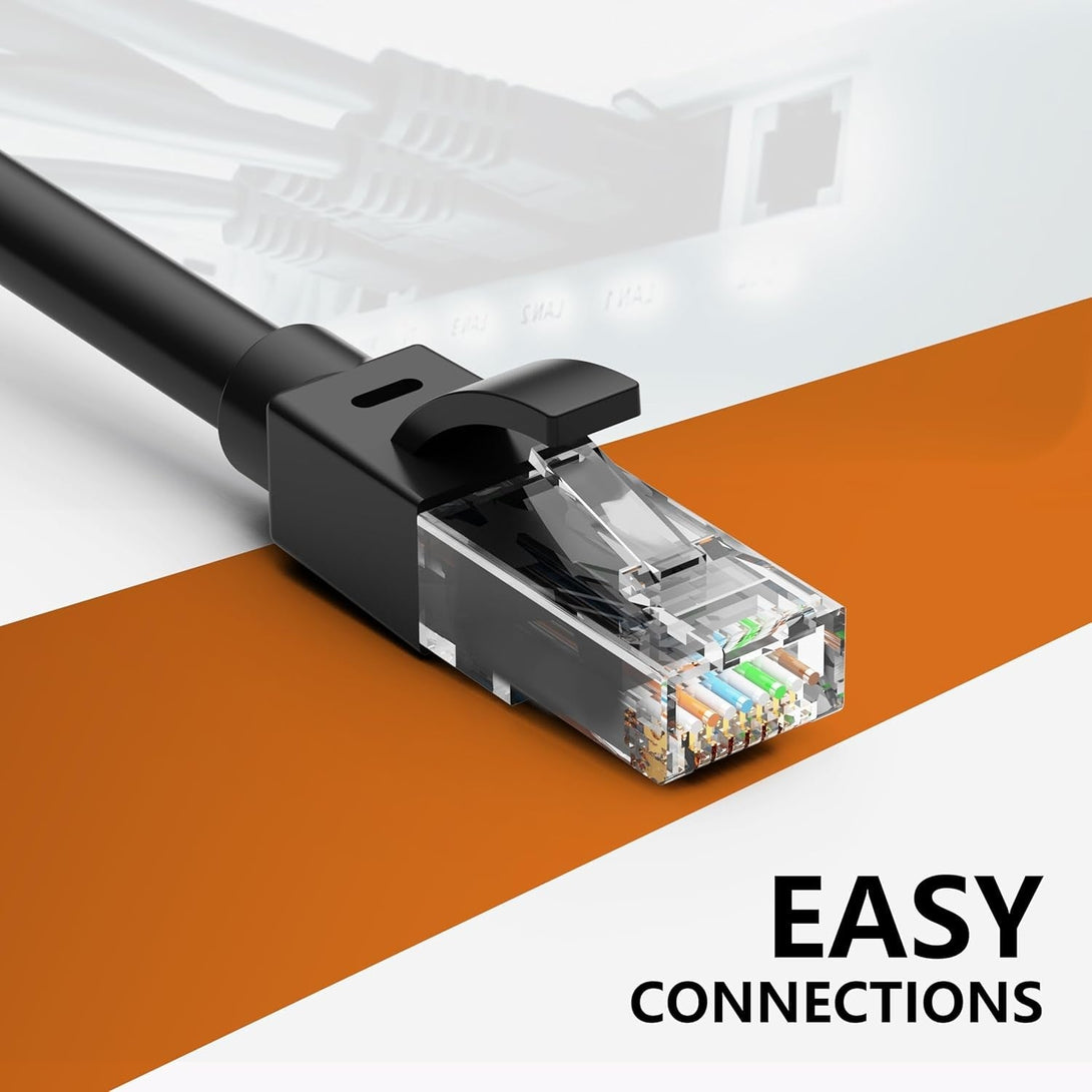 50 Ft Ethernet Cable for Cat5E/Cat6, 10Gbps 24AWG Cat6 Network Cable, Direct Burial Cable, UTP, LLDPE, RJ45 Patch LAN Cord, Waterproof, Indoor&Outdoor, Cat 5E Internet Cable in Black for PC