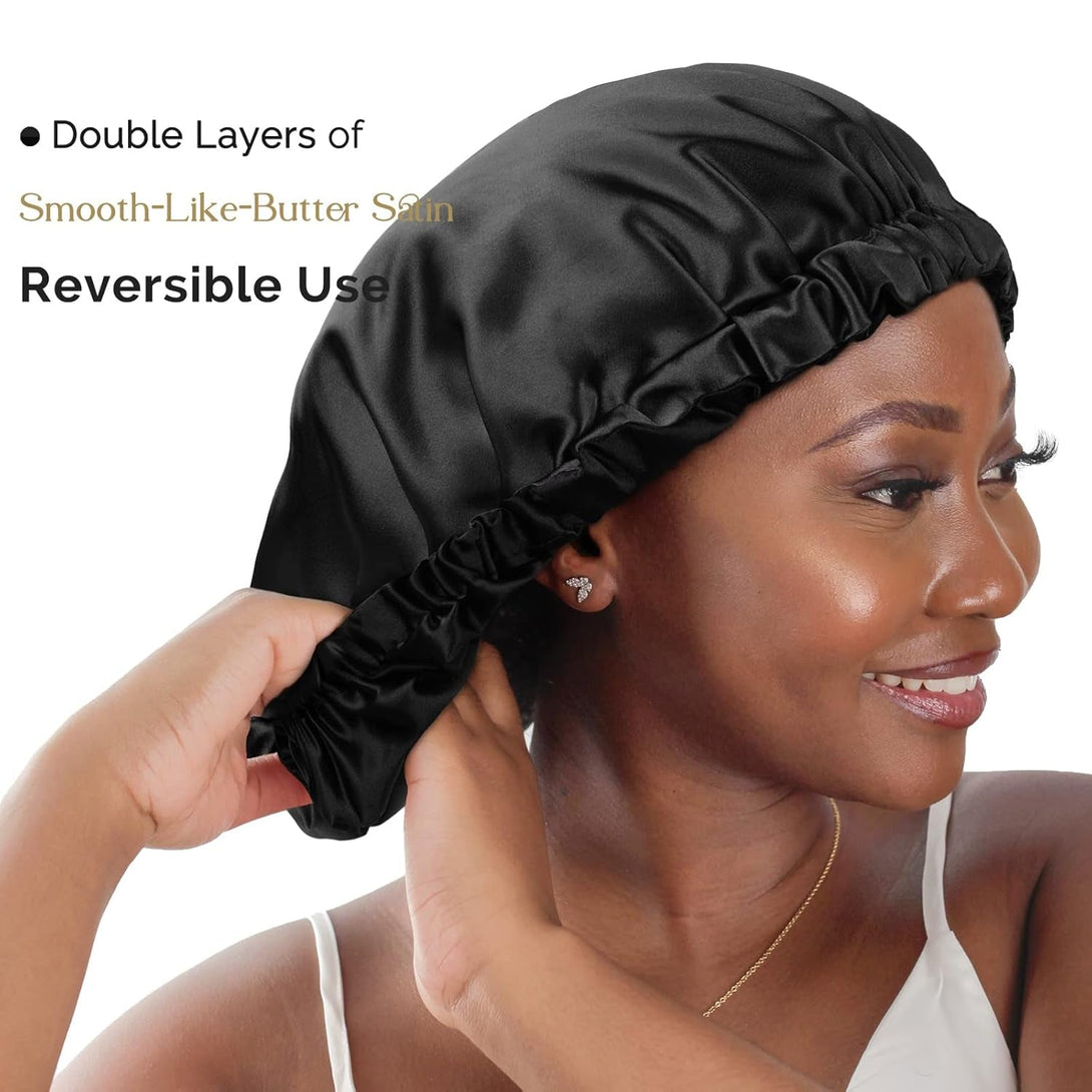 YANIBEST Double Layer Satin Bonnet Silk Bonnet Adjustable Hair Bonnet for Sleeping Bonnets for Women Curly Natural Hair Mom