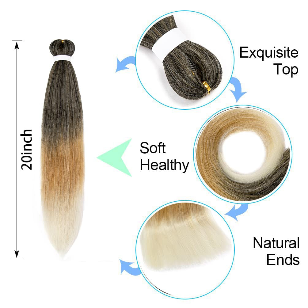 8 Pack Ombre Braiding Hair Pre Stretched - 20" 75G/Pack Premium Pre Stretched Braiding Hair Extensions, Professional Itch Free Yaki Texture Prestretched Hair(1B/27/613)