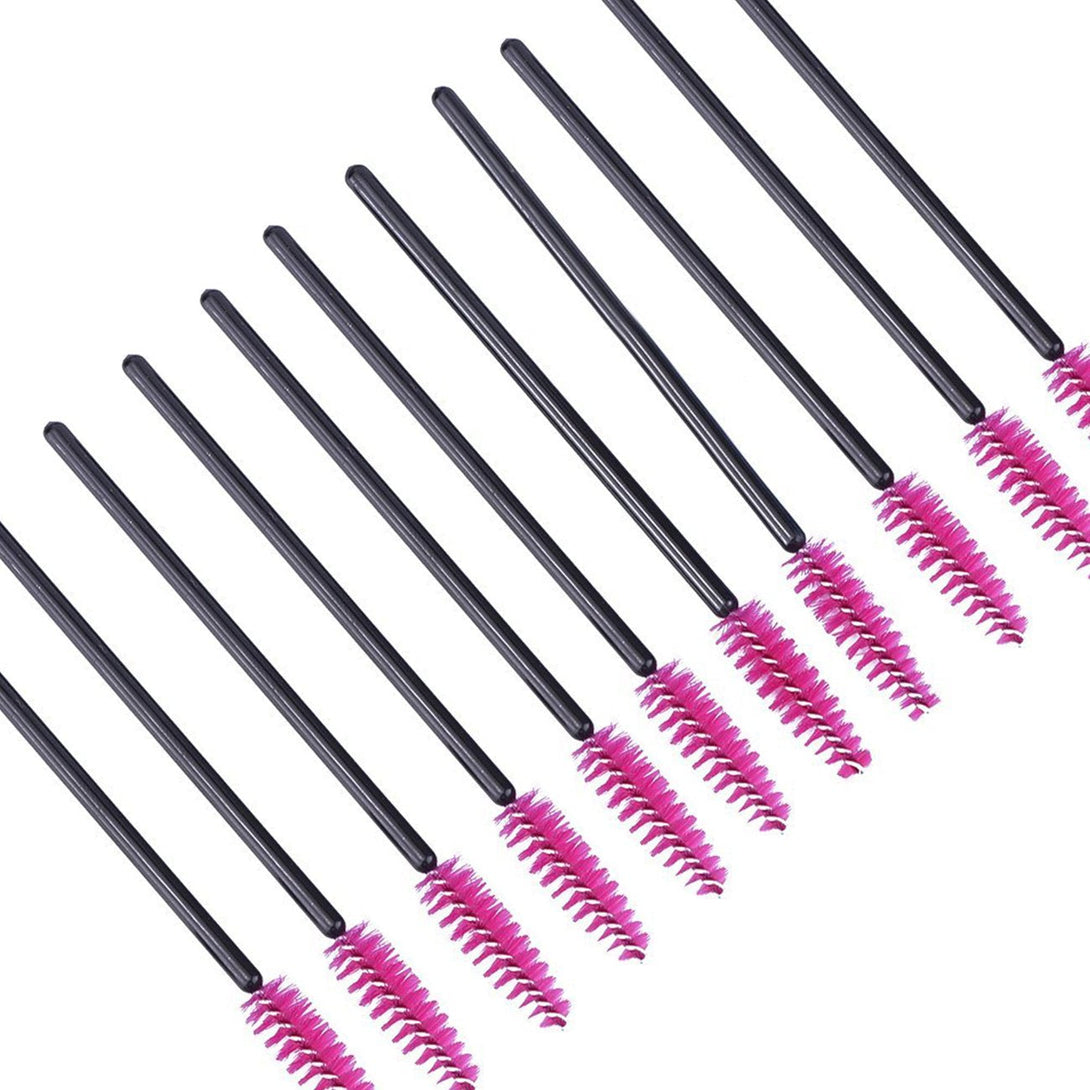 200 PCS Disposable Eyelash Brush Mascara Wands Spoolies for Eye Lash Extension, Eyebrow and Makeup (Black&Rose Red)
