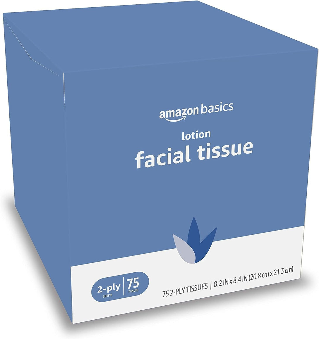 Amazon Basics Facial Tissue with Lotion, 2-Ply, 300 Count (4 Packs 75), (Packaging May Vary)