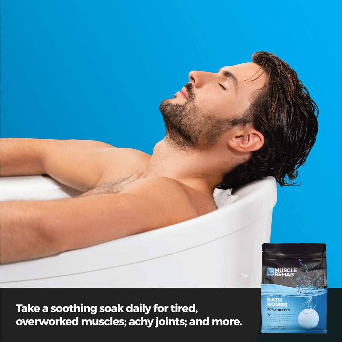 Epsom Salt Magnesium Bath Bombs – Muscle-Recovery Bath Soak for Aches & Tension with Arnica, Clary Sage, & Eucalyptus – Fast-Absorbing Muscle Soak for Exercise, Gifting, & Muscle Rehab, 4 Bombs