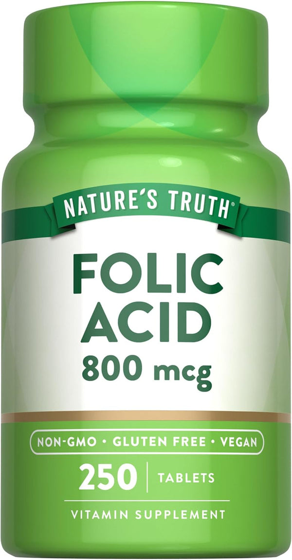 Nature'S Truth Folic Acid | 800 Mcg | 250 Tablets | Vegan, Non-Gmo & Gluten Free Supplement