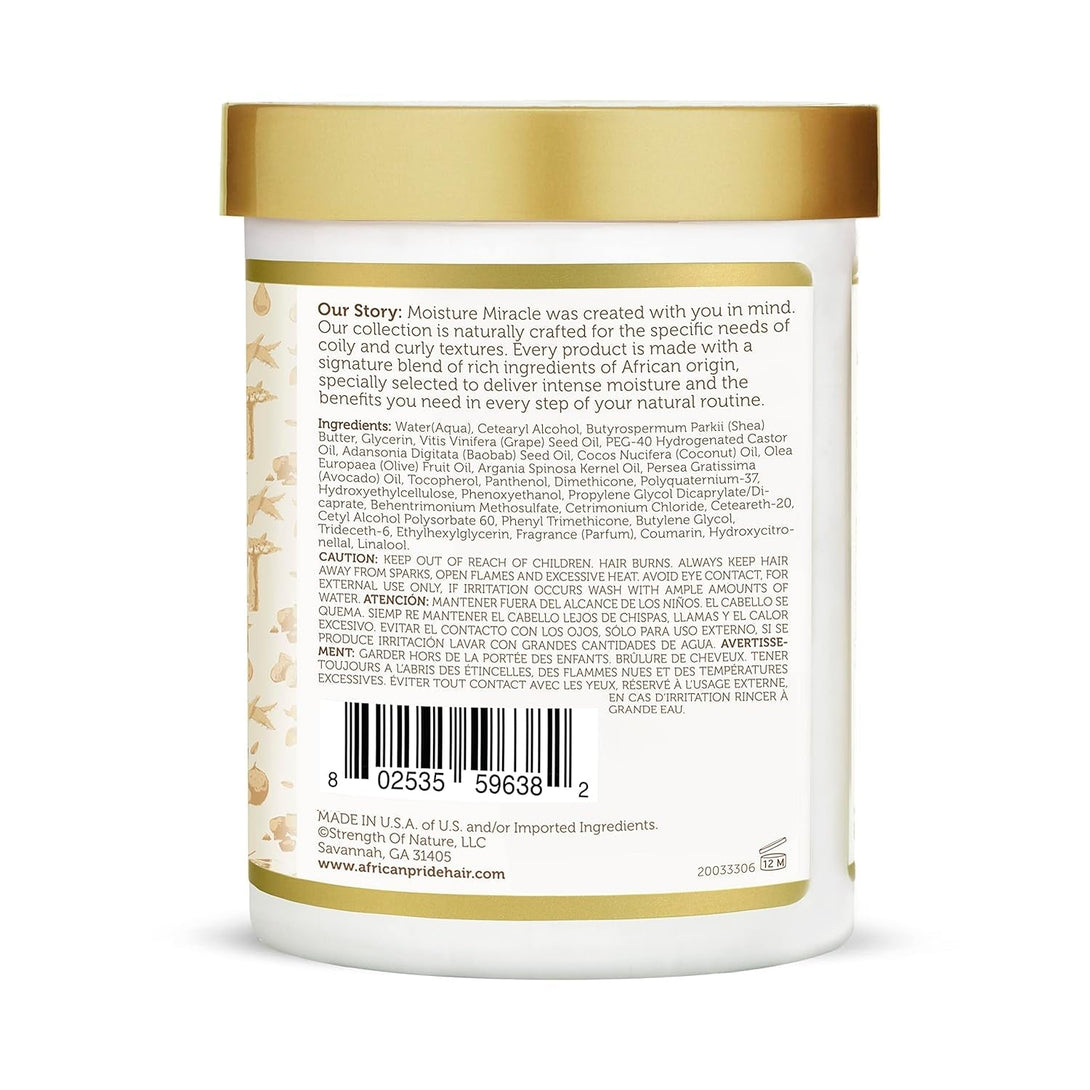 African Pride Moisture Miracle Coconut Oil & Baobab Oil Leave-In Hair Cream - Provides Intense Moisture & Helps Repair Natural Coils & Curls, Hydrates & Strengthens, 18 Oz