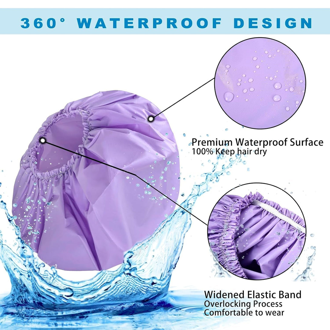 Jumbo Size Shower Cap 2 PCS Waterproof Shower Caps for Women, Extra Large Shower Cap, Reusable Super Large Bath Caps Hair Cap for Long Thick Curly Hair, Locs, Twist Braids - Black + Purple