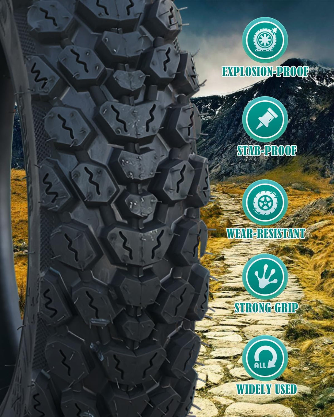 3.50-10 Tire 3.50 10 Inch Tubeless Tire 3.50-10 Offroad Snow Knobby Tire for Front/Rear Replacement Spare Accessory Fits on 10 Inch 58J 8 P.R.