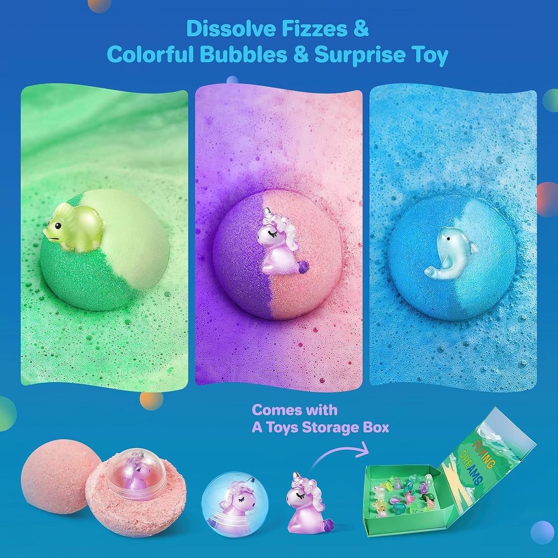 Bath Bombs for Kids with Toys inside - 24 Pack Kids Bath Bombs with Glow in the Dark Bath Surprise Toys Inside, Natural Organic Bubble Bath Fizzy for Girls Boys, Birthday Gifts for Kid