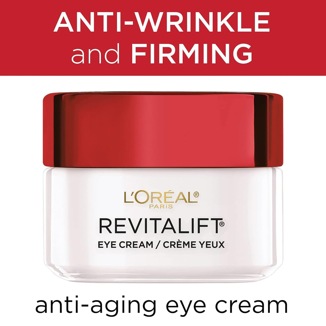 L'Oreal Paris Skincare Revitalift Anti-Wrinkle and Firming Eye Cream with Pro Retinol, Treatment to Reduce Dark Circles, Fragrance Free, 0.5 Oz.