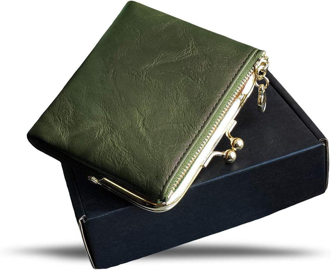 AOXONEL Womens Wallet Small Rfid Ladies Compact Bifold Leather Vintage Coin Purse with Zipper and Kiss Lock