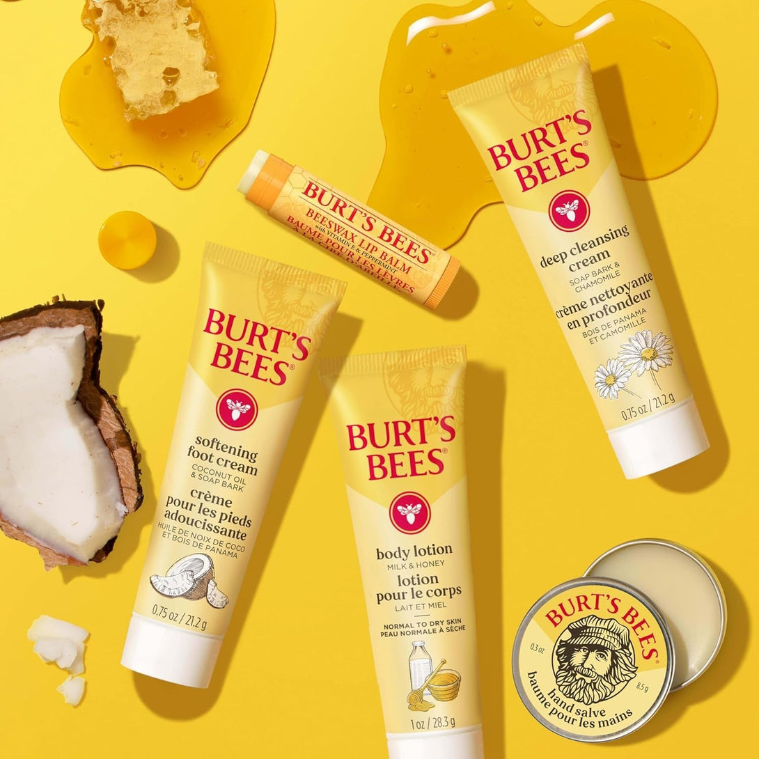 Burt'S Bees Gift Ideas - Essentials Everyday Set, 5 Travel Size Products - Deep Cleansing Cream, Hand Salve, Body Lotion, Foot Cream and Original Lip Balm