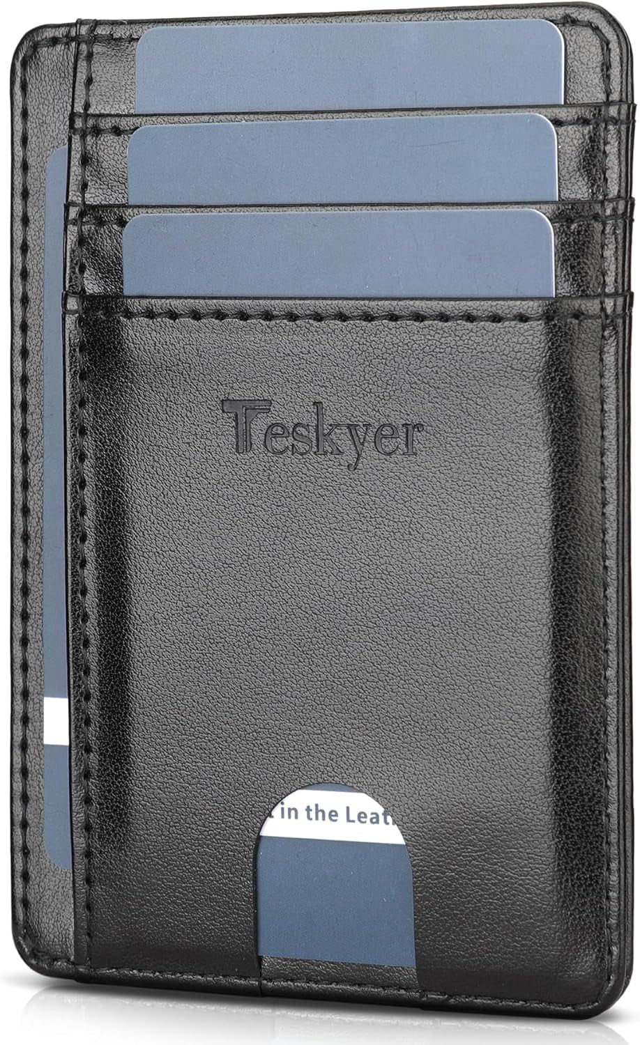 Teskyer Slim Wallet for Men, Minimalist Front Pocket RFID Blocking Leather Wallet Credit Card Holder for Men & Women