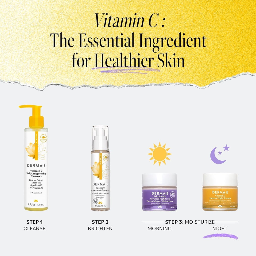 DERMA-E Vitamin C Intense Night Cream – Brightening and Hydrating Facial Skin Renewing Cream – Anti-Aging Overnight Facial Moisturizer, 2 Oz