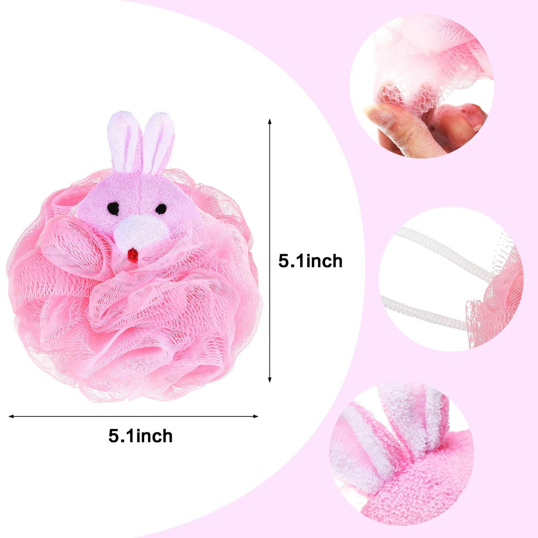 Boao 8 Pieces Kids Bath Loofahs Animal Bath Sponge Cartoon Shower Loofahs Cute Pouf Mesh Body Loofah Colorful Body Scrubber Shower Balls for Boys Girls Adults