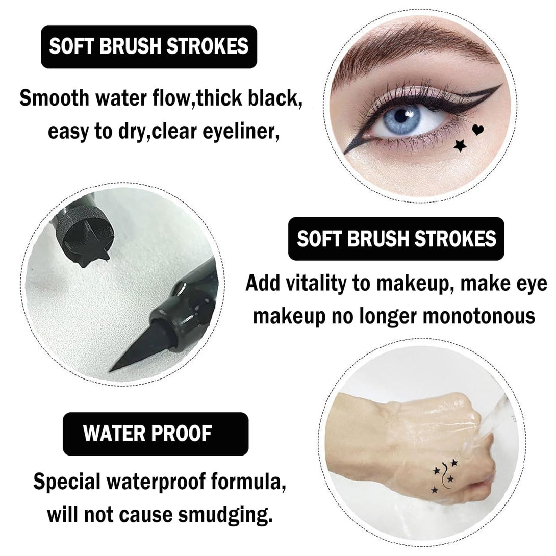5PCS Liquid Winged Eyeliner Stamp Pen Set - Double-Headed Black Eye Liner Pencil - Long-Lasting Waterproof Stamp Eyeliner Set for Eye Makeup - Star, Heart, Flower, Butterfly, Triangle