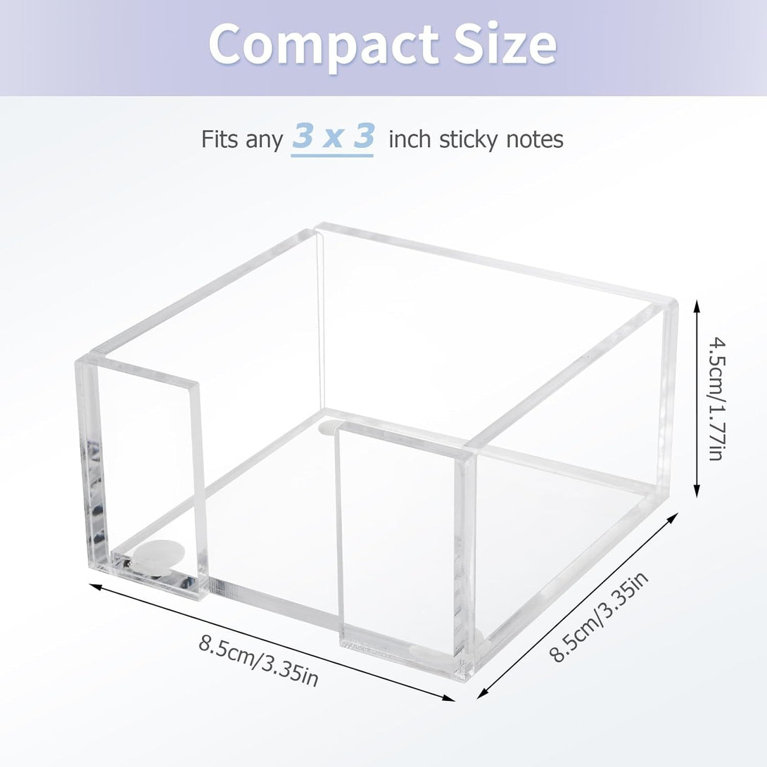 Acrylic Sticky Note Holder, 3 X 3 Crystal Clear Acrylic Notepad Holder Sticky Note Dispenser for Dorm Room and Office Desk Organizer