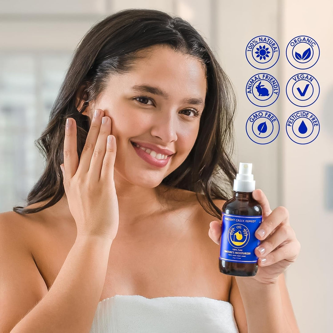 Ancient Greek Remedy after Shower Body Oil for Women - Organic Face Oil & Body Moisturizer for Dry Skin with Sweet Almond, Jojoba, Olive, Lavender and Vitamin E Oil - Natural Clean Skincare, 4 Oz