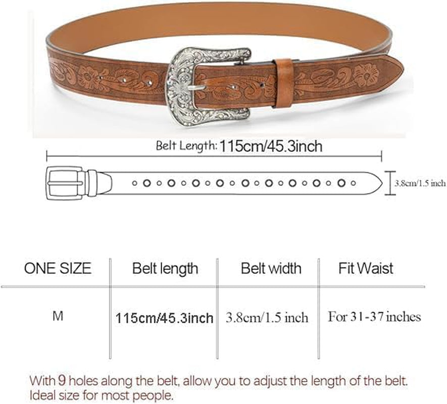 Western-Leather-Belts for Women Turquoise-Oval-Buckle Embossed Cowgirl Belt for Jeans Pants (Fit for 28-38" Waist)