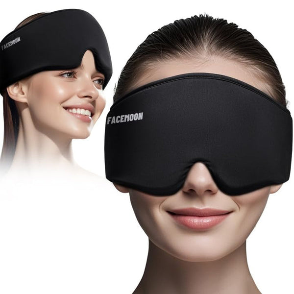 Cooling Gel Eye Mask for Puffy Eyes - Dark Circles, Migraine Relief, FSA HSA Eligible,Facemoon Reusable Sleep Mask for Ice Cold Compress, Long-Lasting Comfort for Dry Eyes, Eye Strain(Black)