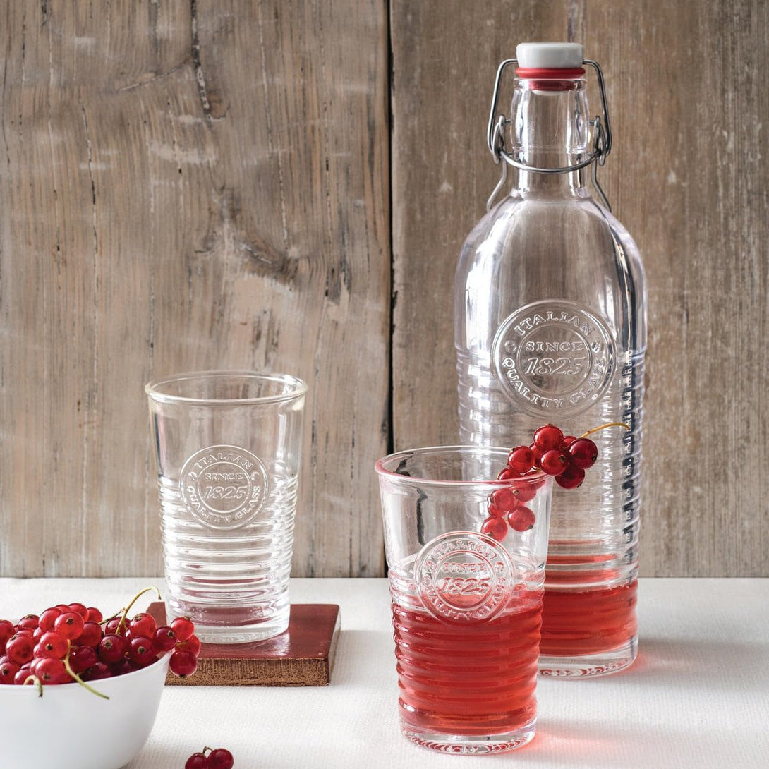 Bormioli Rocco Officina Water Bottle | 37.25 Oz, Italian Glass Pitcher | Airtight Seal & Metal Clamp | Easy to Carry Handle, Dishwasher Safe & Eco-Friendly | Safe for Infused & Carbonated Drinks