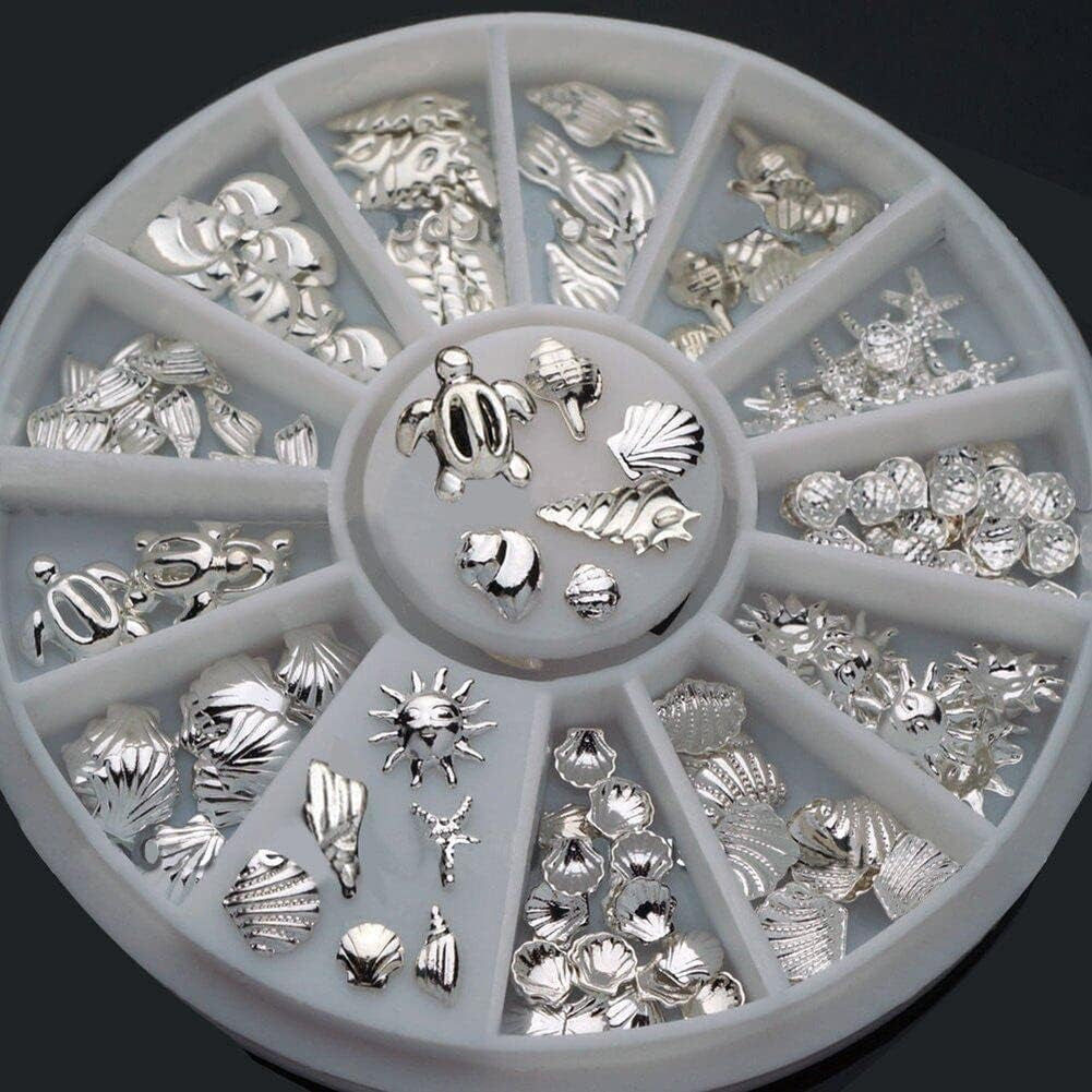120Pcs/Pack Sliver Nail Art Decorations Mini Ocean Accessories Nail Art Rhinestones Silver Shell Conch Nail Charms Manicure Decor DIY Nail Decoration for Beauty and Personal Care