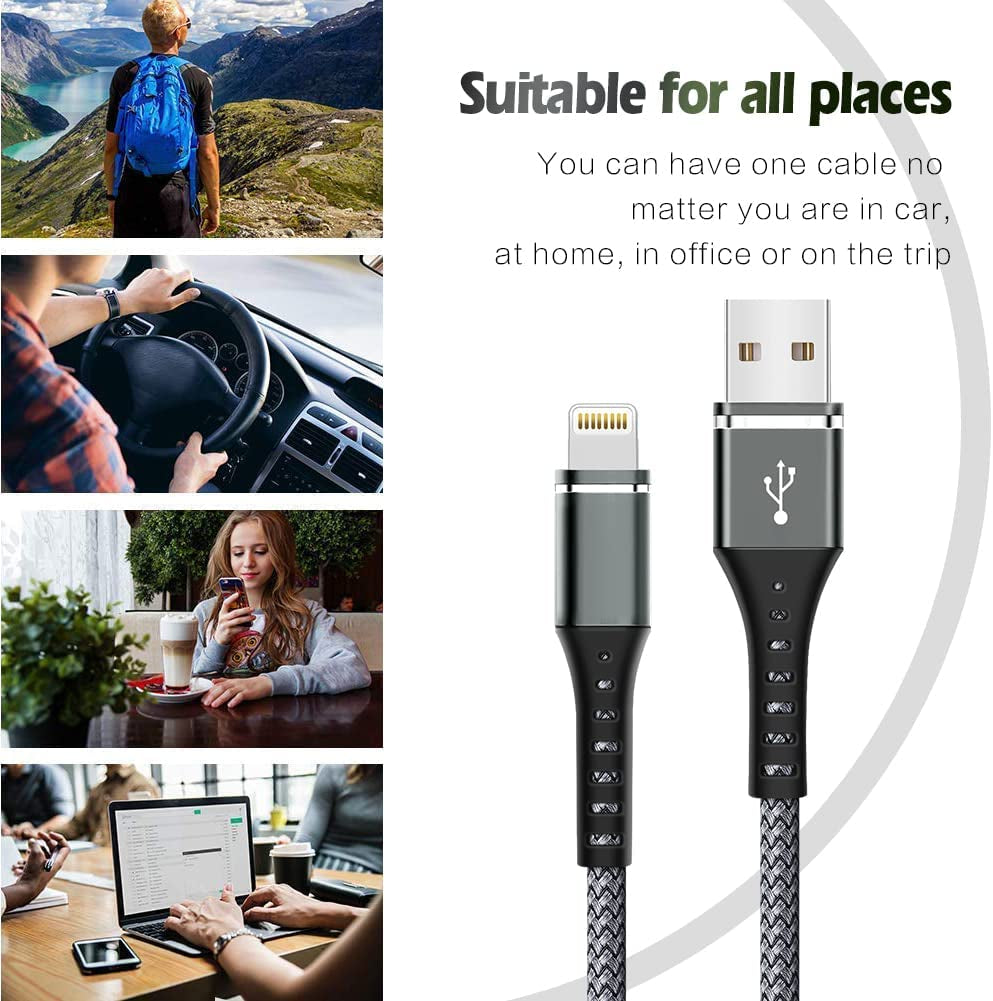Iphone Charger [Apple Mfi Certified] 3-Pack 6FT Lightning Cable Nylon Braided Fast Charging Iphone Charger Long Cord Compatible with Iphone 14 13 12 11 Pro Max XR XS X 8 7 6 plus SE and More 6FT