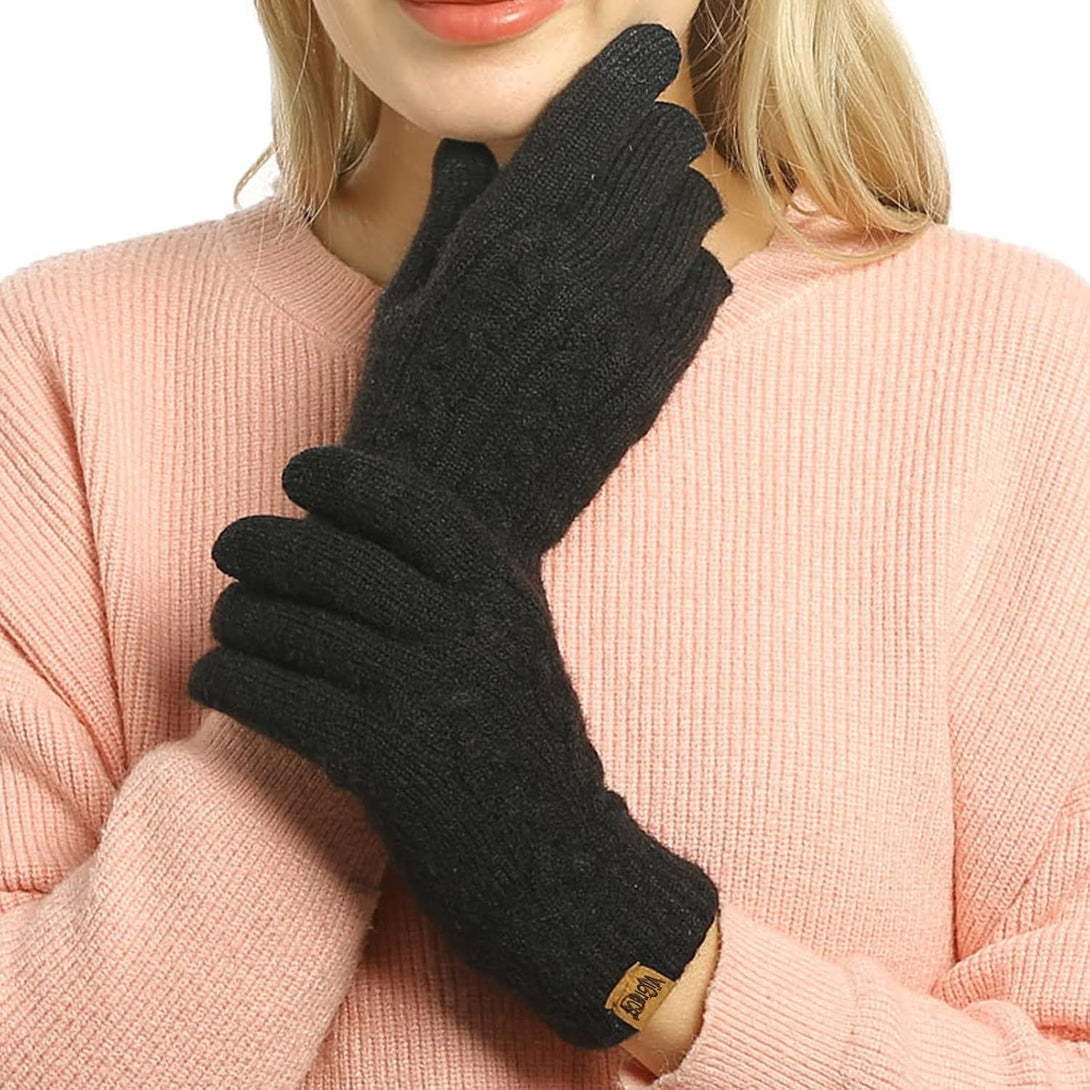 Vigrace Women'S Winter Warm Touch Screen Gloves Cable Knit Wool Fleece Lined Touchscreen Texting Mittens for Women