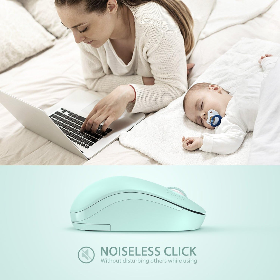 Seenda Wireless Mouse, 2.4G Noiseless Mouse with USB Receiver - Portable Computer Mice for PC, Tablet, Laptop with Windows System - Mint Green